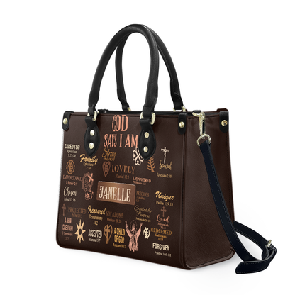 Personalized God Says I Am – V3 Leather Handbag — A03 product image