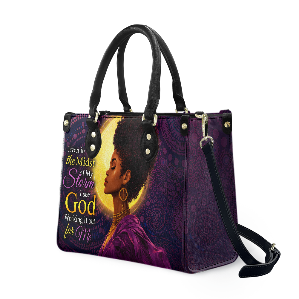 Personalized God Is Working It Out – V2 Leather Handbag — A03 product image