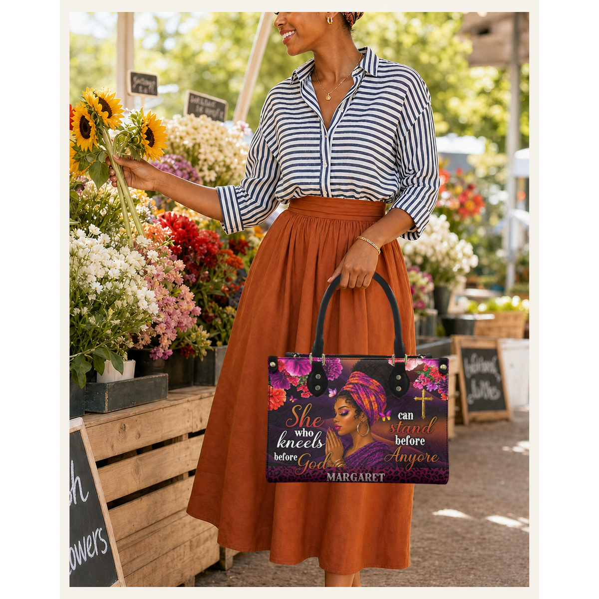 Personalized She Who Kneels Before God – V2 Leather Handbag — C01 product image