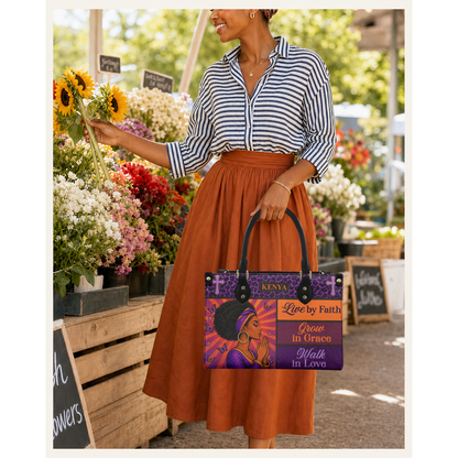 Personalized Live By Faith – V1 Leather Handbag — C01 product image
