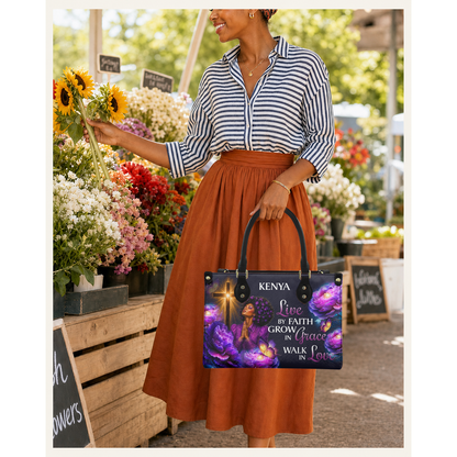 Personalized Live By Faith – V2 Leather Handbag — C01 product image