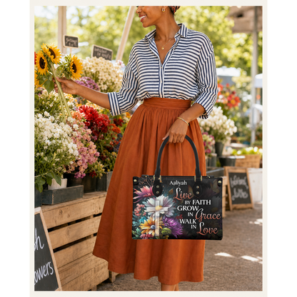 Personalized Live By Faith – V3 Leather Handbag — C01 product image