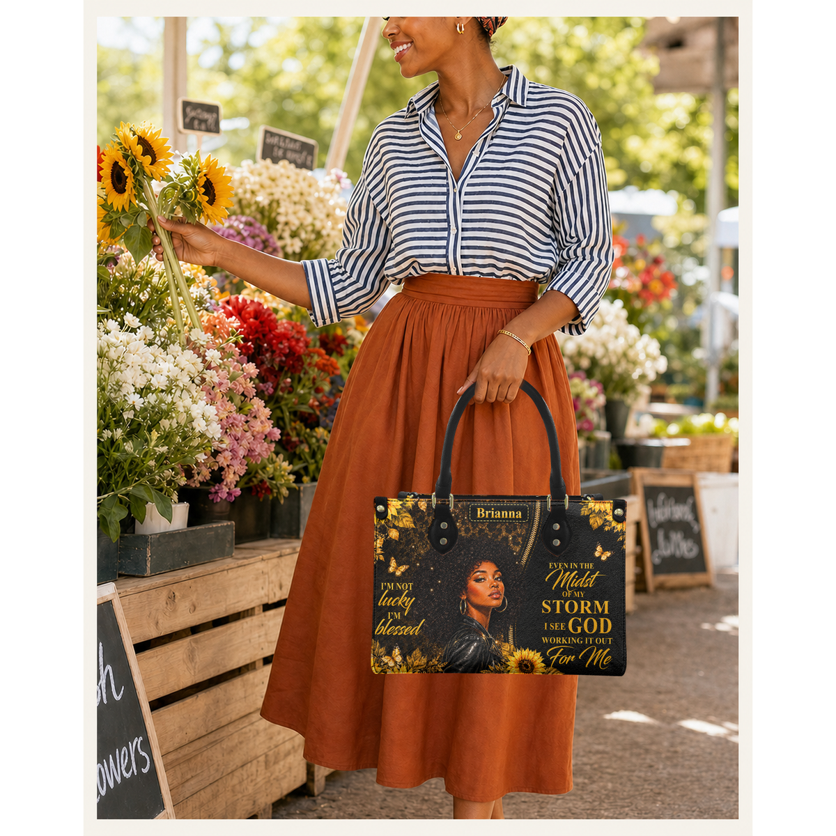 Personalized God Is Working It Out – V1 Leather Handbag — C01 product image