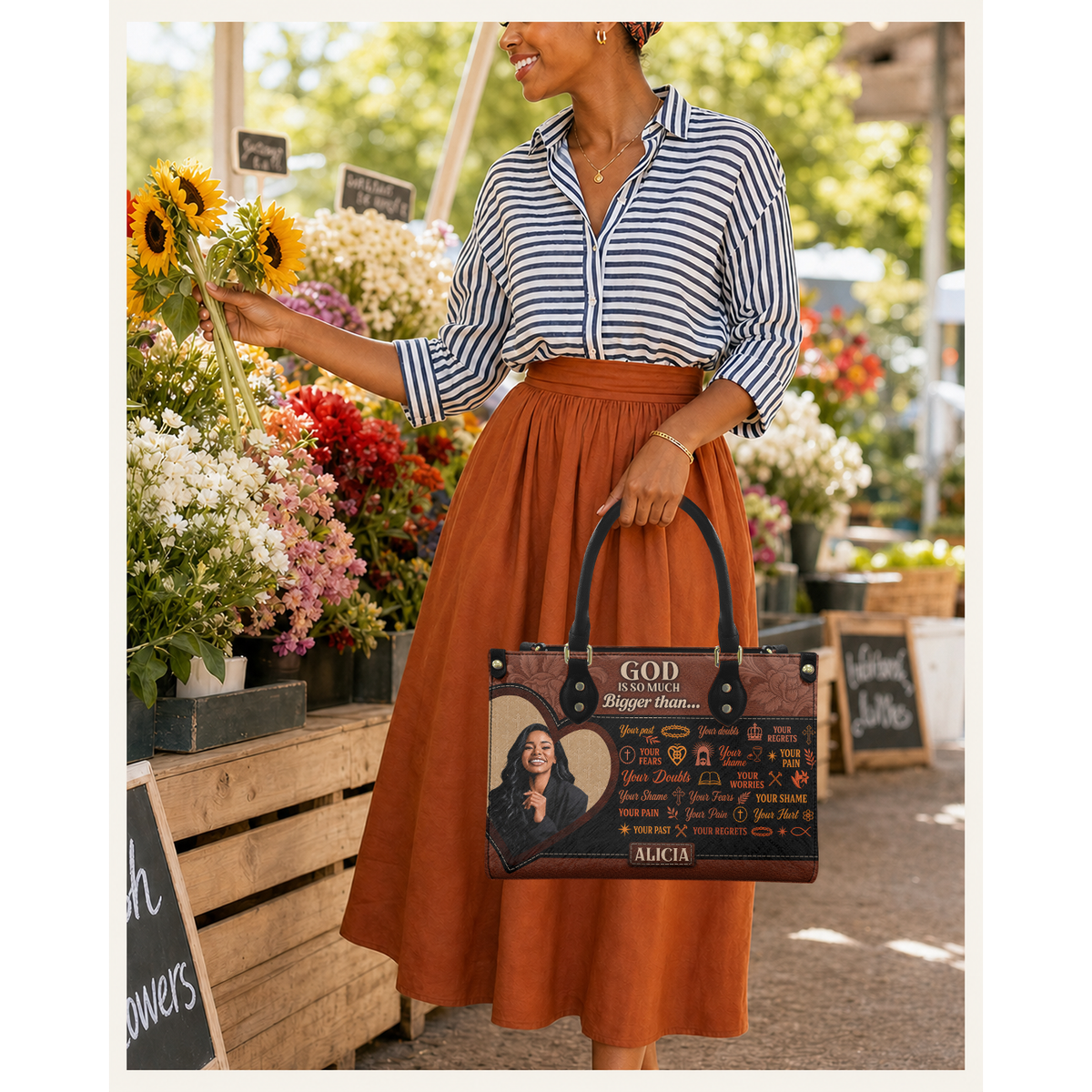 Personalized God Is Bigger Than Leather Handbag — C01 product image