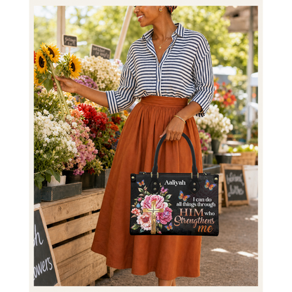 Personalized I Can Do All Things Through Christ Leather Handbag — C01 product image