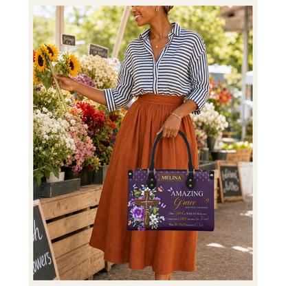 Personalized Amazing Grace Leather Handbag — C01 product image