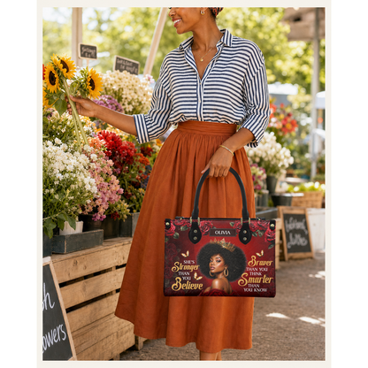 Personalized Stronger, Braver, Smarter Leather Handbag — C01 product image