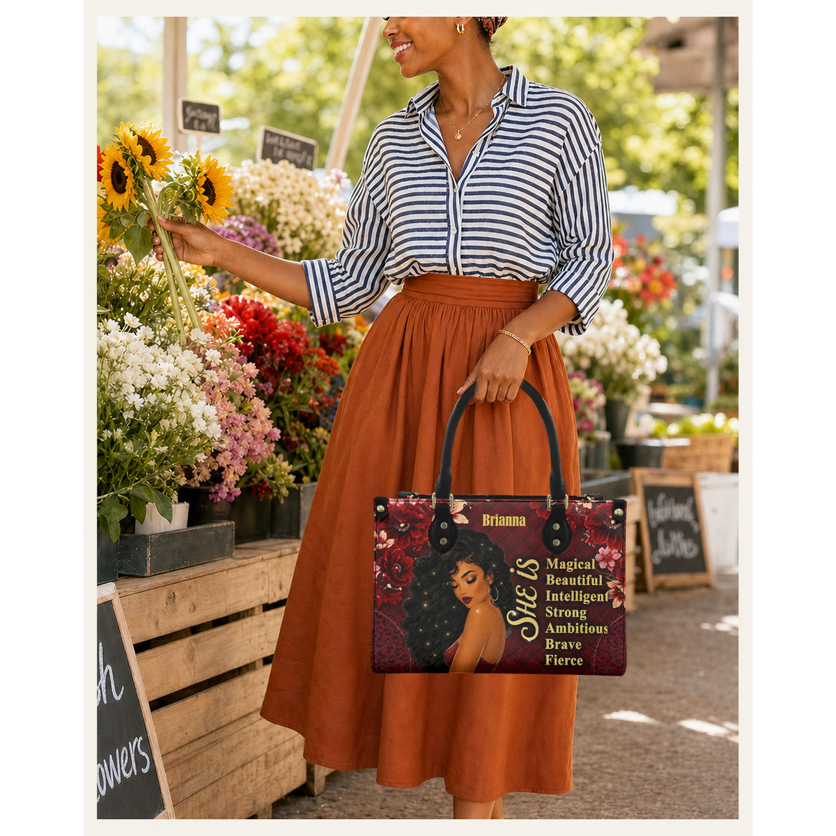 Personalized She Is Leather Handbag — C01 product image