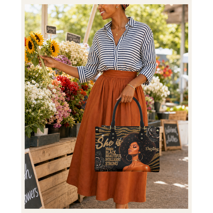 Personalized She Is – Black Queen Leather Handbag — C01 product image