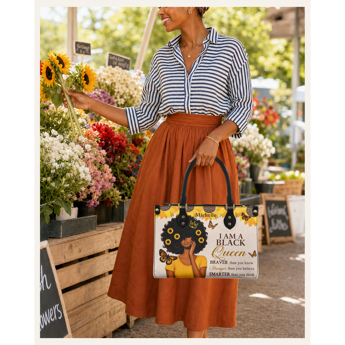 Personalized I Am A Black Queen – V1 Leather Handbag — C01 product image