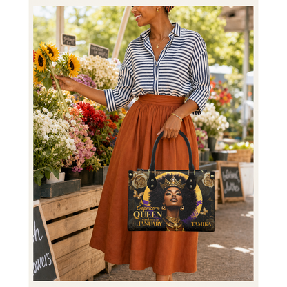 Personalized Zodiac Queen – V1 Leather Handbag — C01 product image