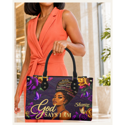 Personalized God Says I Am – V1 Leather Handbag — C08 product image