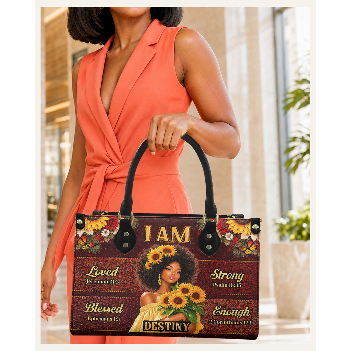 Personalized I Am Loved, Blessed, Strong & Enough Leather Handbag — C08 product image