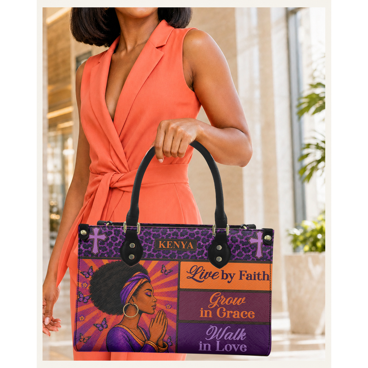 Personalized Live By Faith – V1 Leather Handbag — C08 product image