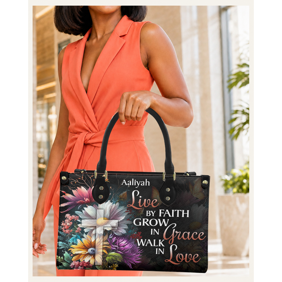 Personalized Live By Faith – V3 Leather Handbag — C08 product image