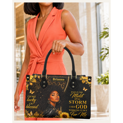 Personalized God Is Working It Out – V1 Leather Handbag — C08 product image