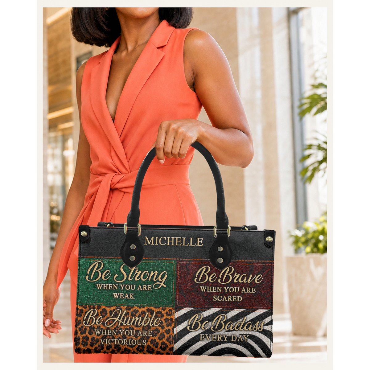 Personalized Be Strong, Brave, Humble & Badass Leather Handbag — C08 product image