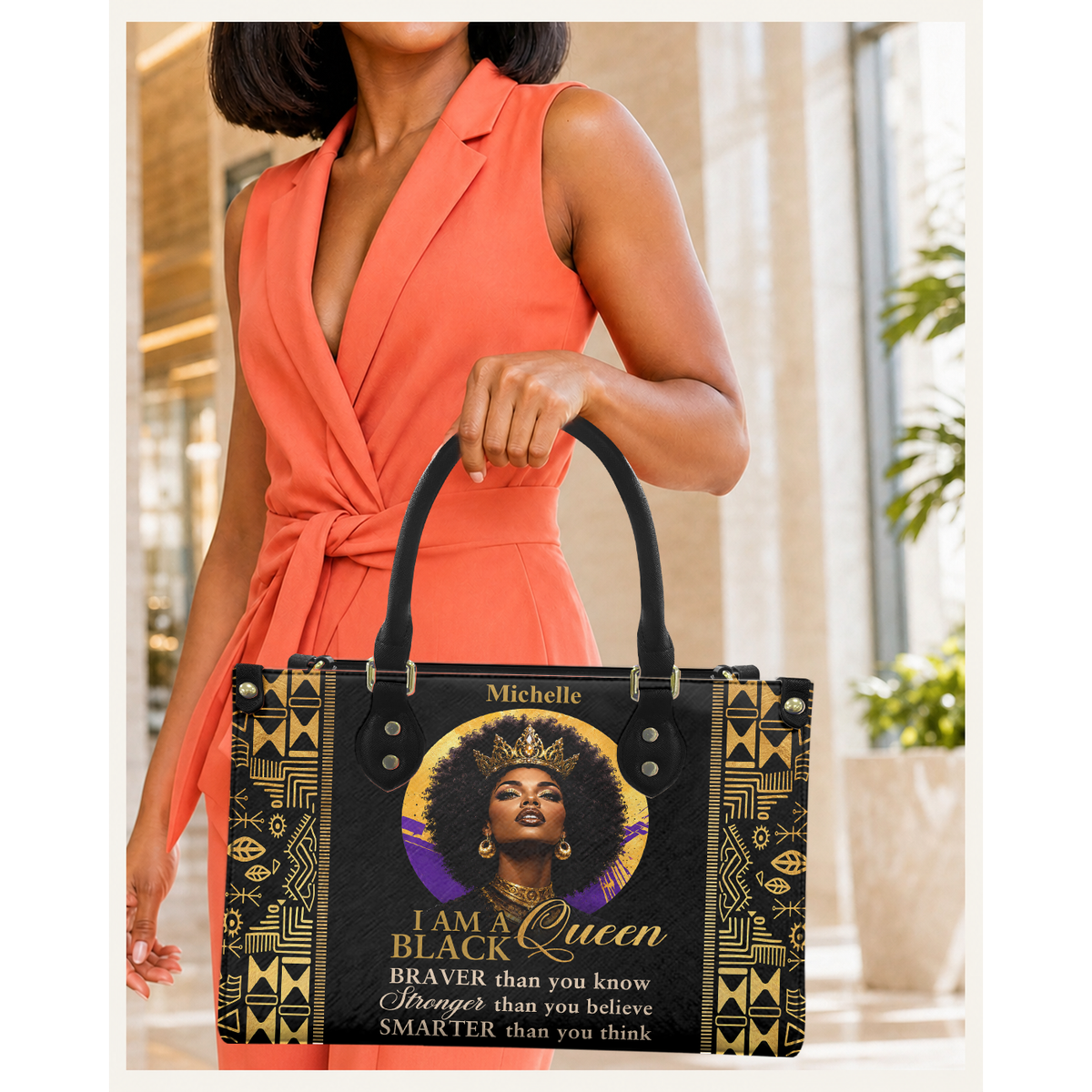 Personalized I Am A Black Queen – V2 Leather Handbag — C08 product image