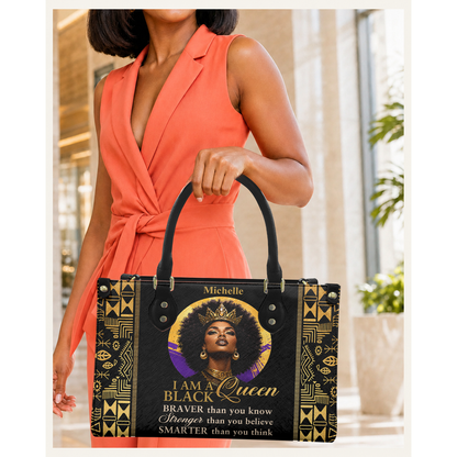 Personalized I Am A Black Queen – V2 Leather Handbag — C08 product image