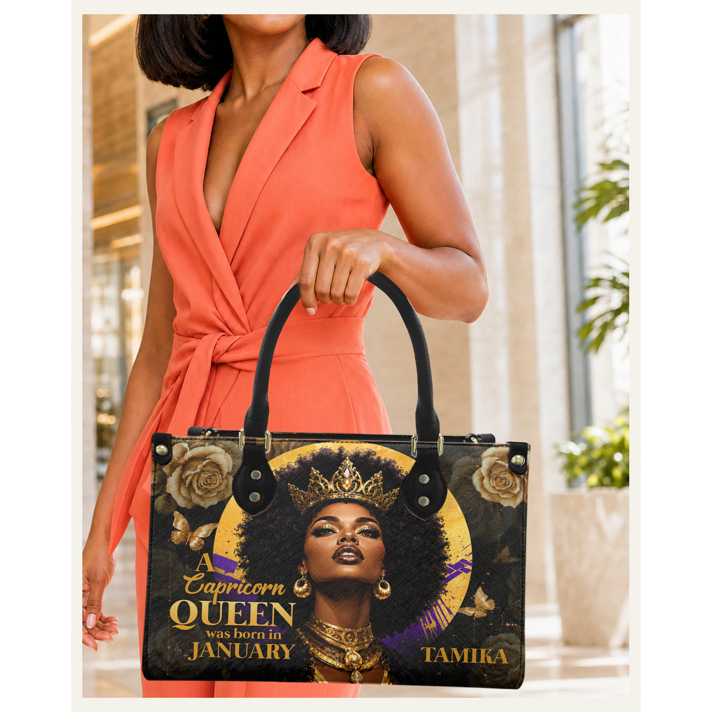 Personalized Zodiac Queen – V1 Leather Handbag — C08 product image