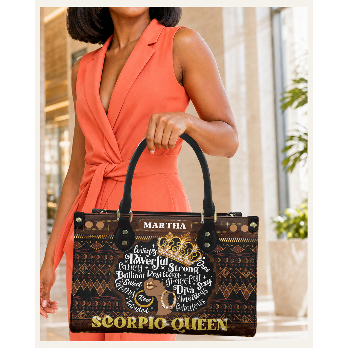Personalized Zodiac Queen – V2 Leather Handbag — C08 product image