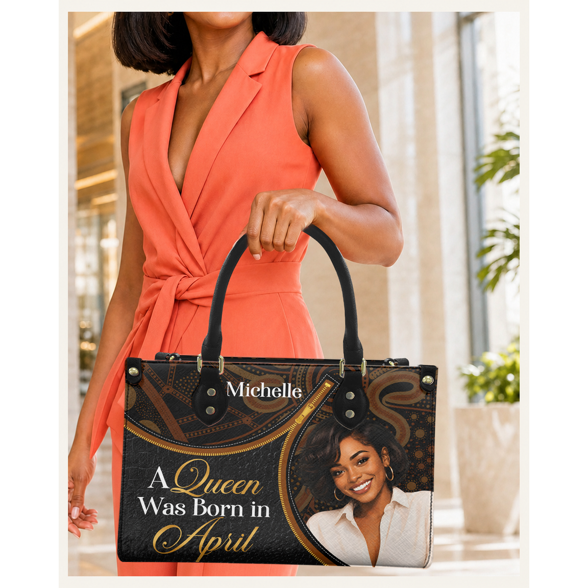 Personalized Birth Month Queen – V2 Leather Handbag — C08 product image