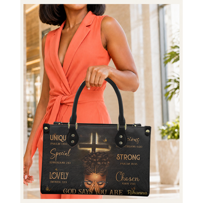 Personalized God Says You Are Leather Handbag — C08 product image