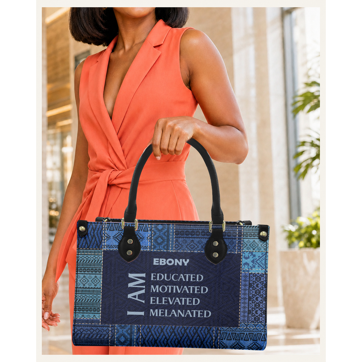 Personalized I Am Educated, Motivated, Elevated & Melanated Leather Handbag — C08 product image