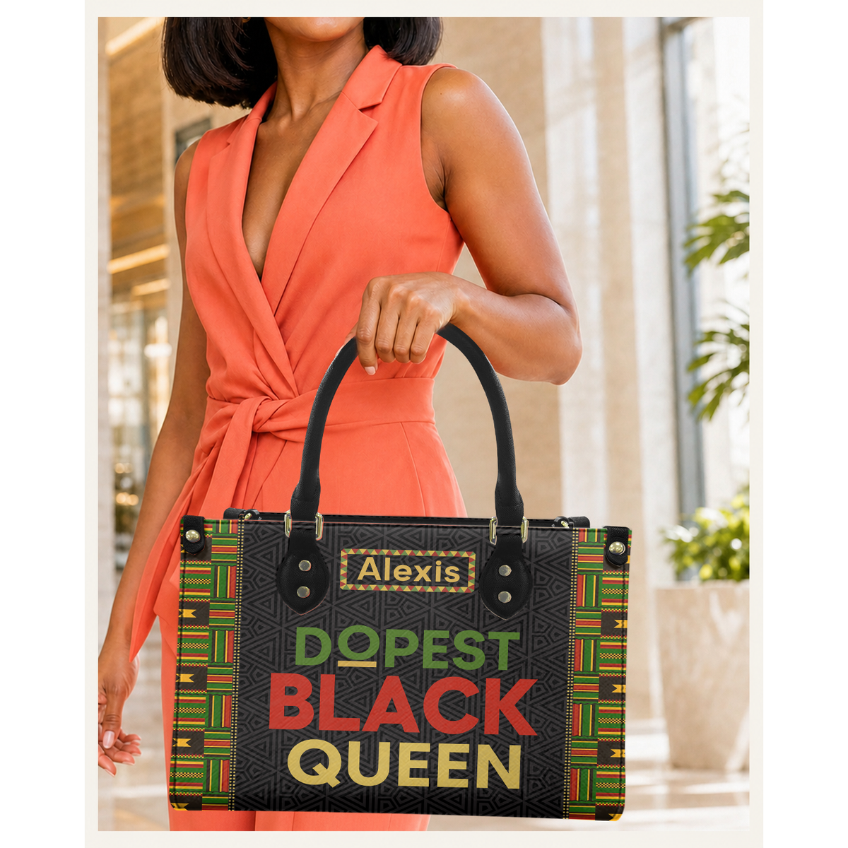Personalized Dopest Black Queen Leather Handbag — C08 product image