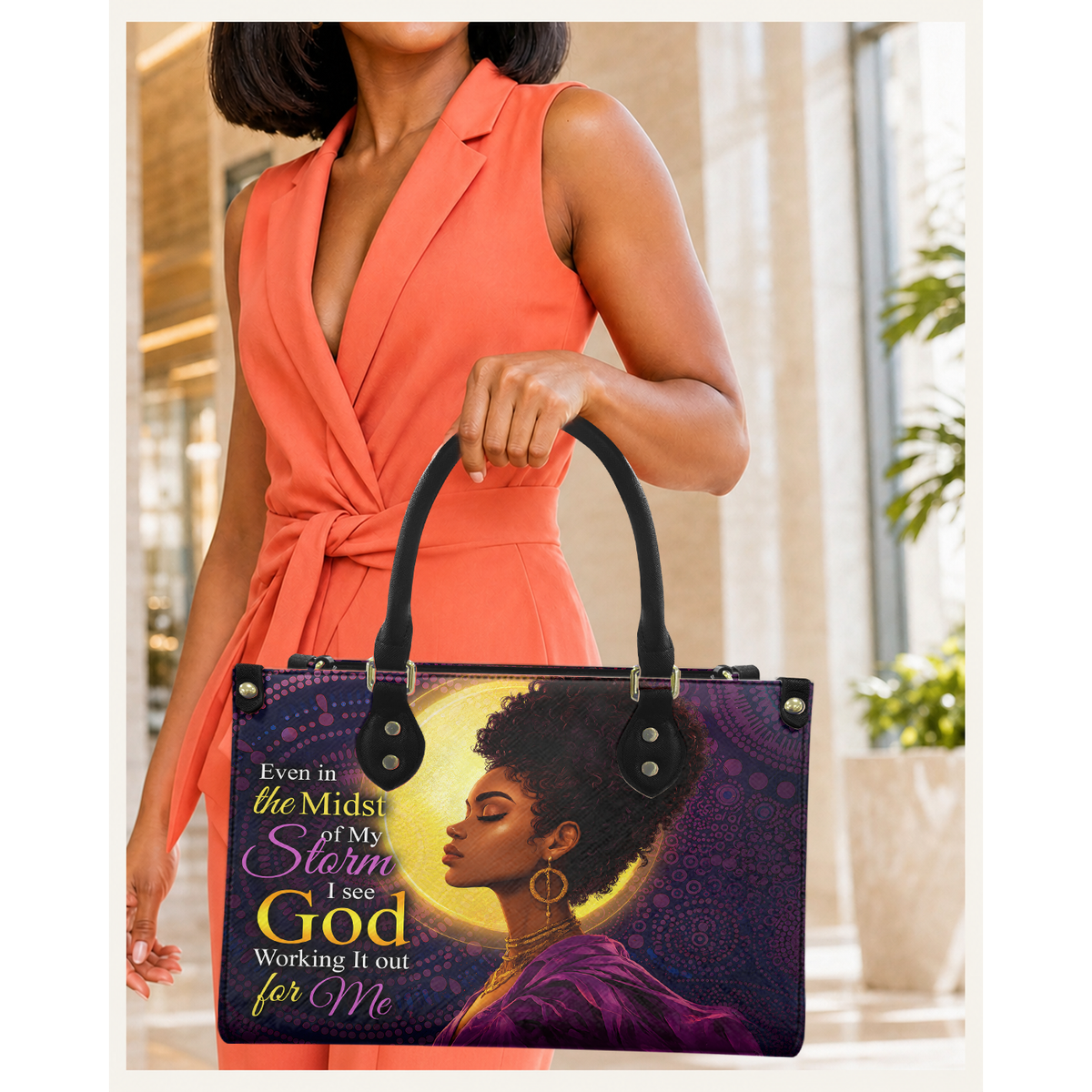 Personalized God Is Working It Out – V2 Leather Handbag — C08 product image