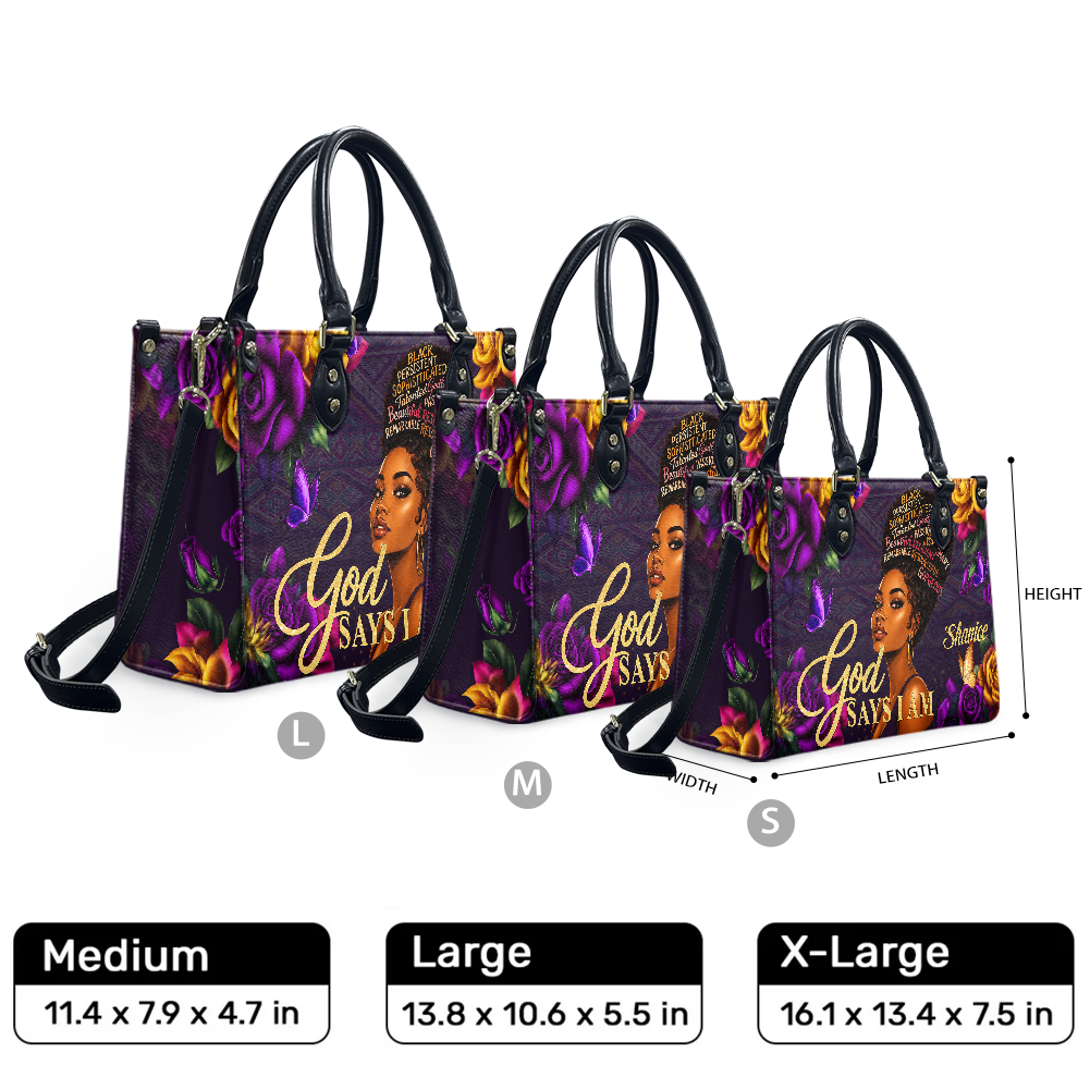 Personalized God Says I Am – V1 Leather Handbag — F01 product image