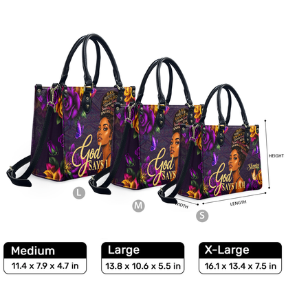 Personalized God Says I Am – V1 Leather Handbag — F01 product image