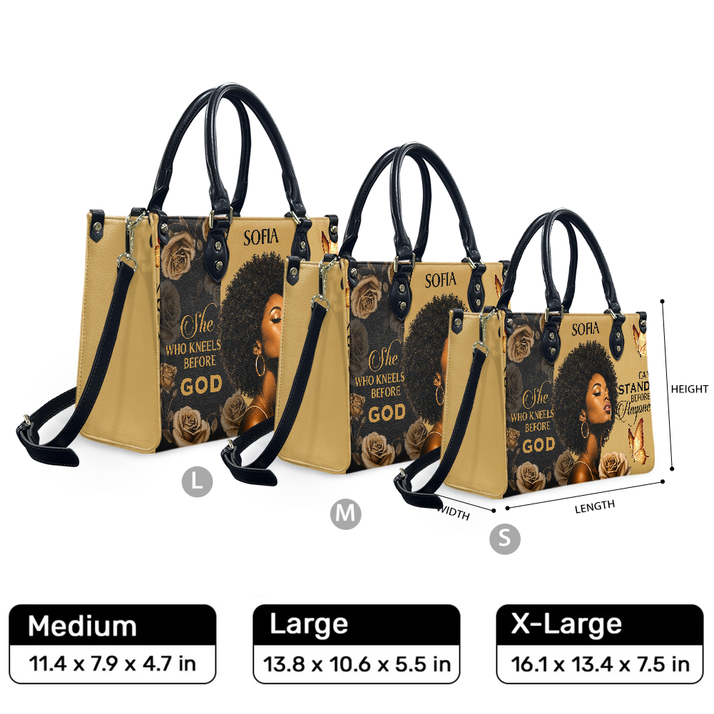 Personalized She Who Kneels Before God – V1 Leather Handbag — F01 product image