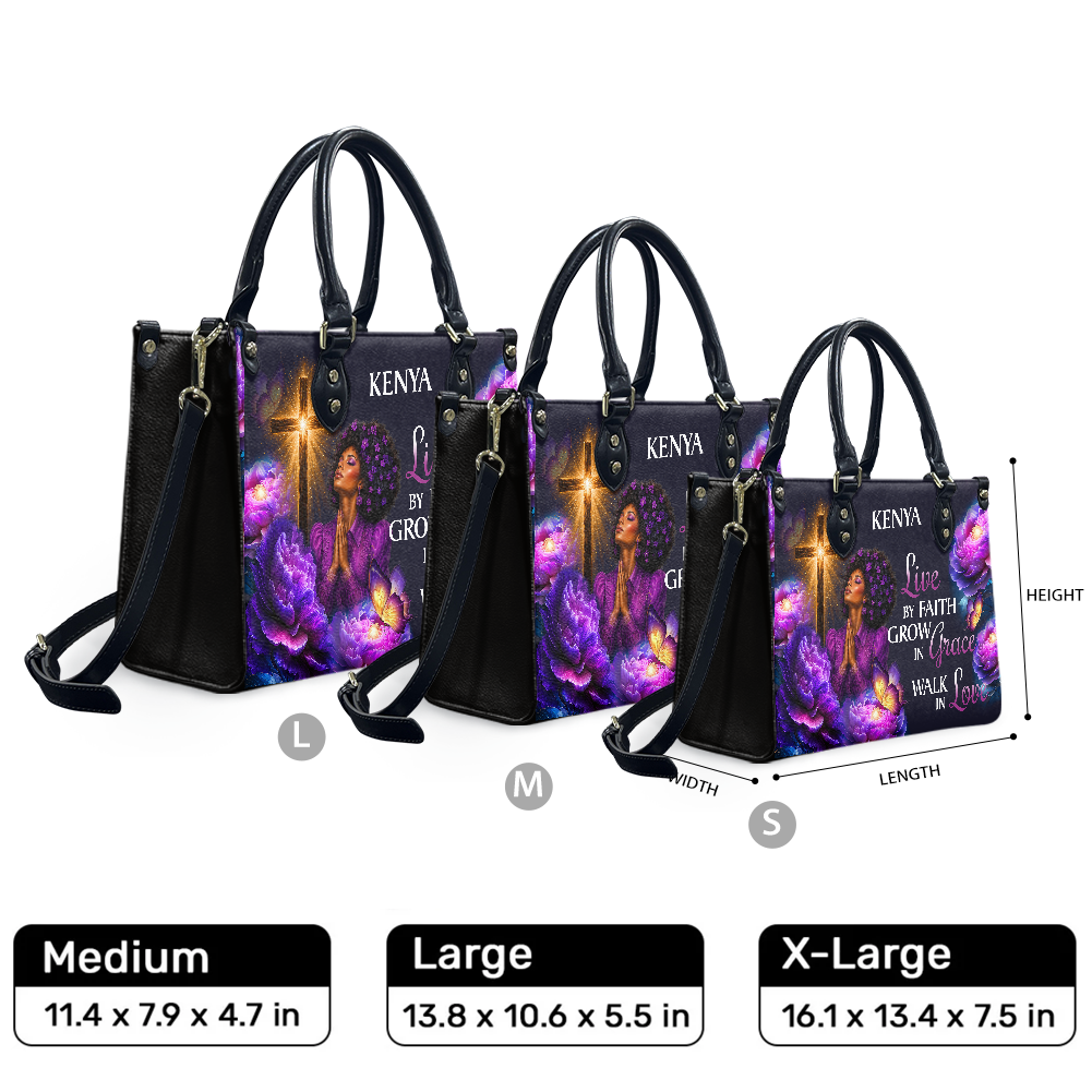Personalized Live By Faith – V2 Leather Handbag — F01 product image
