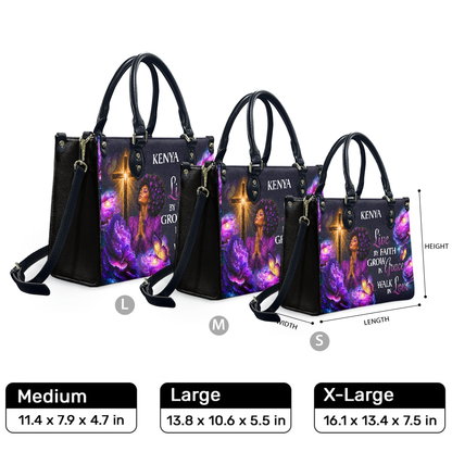Personalized Live By Faith – V2 Leather Handbag — F01 product image