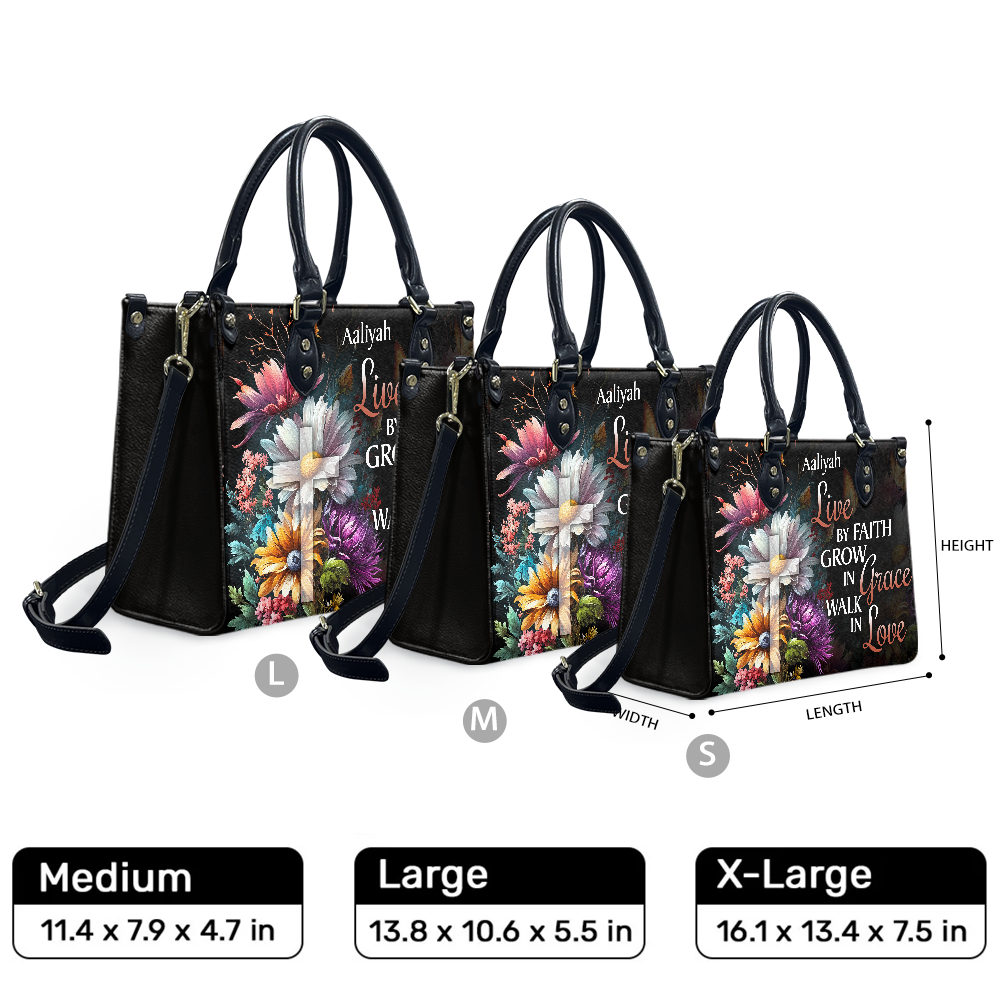 Personalized Live By Faith – V3 Leather Handbag — F01 product image