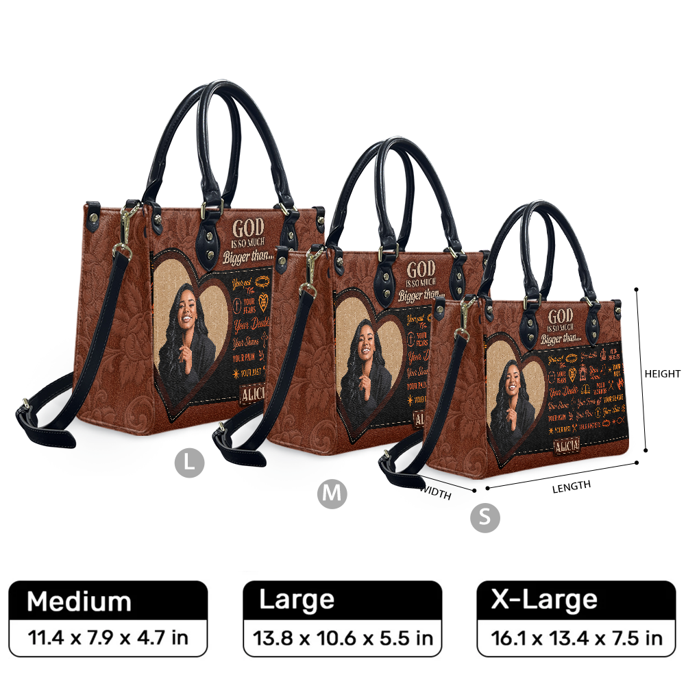 Personalized God Is Bigger Than Leather Handbag — F01 product image