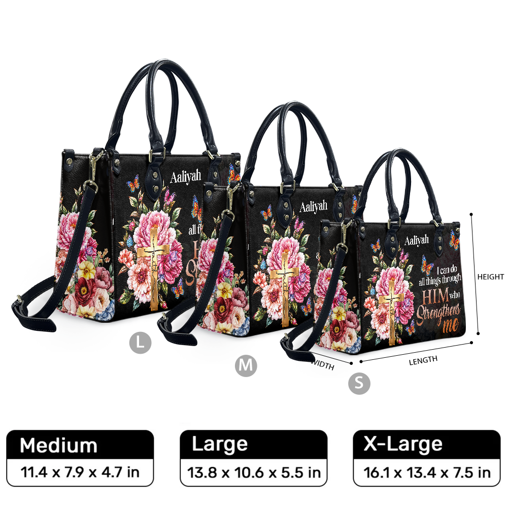 Personalized I Can Do All Things Through Christ Leather Handbag — F01 product image