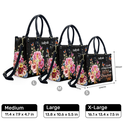 Personalized I Can Do All Things Through Christ Leather Handbag — F01 product image