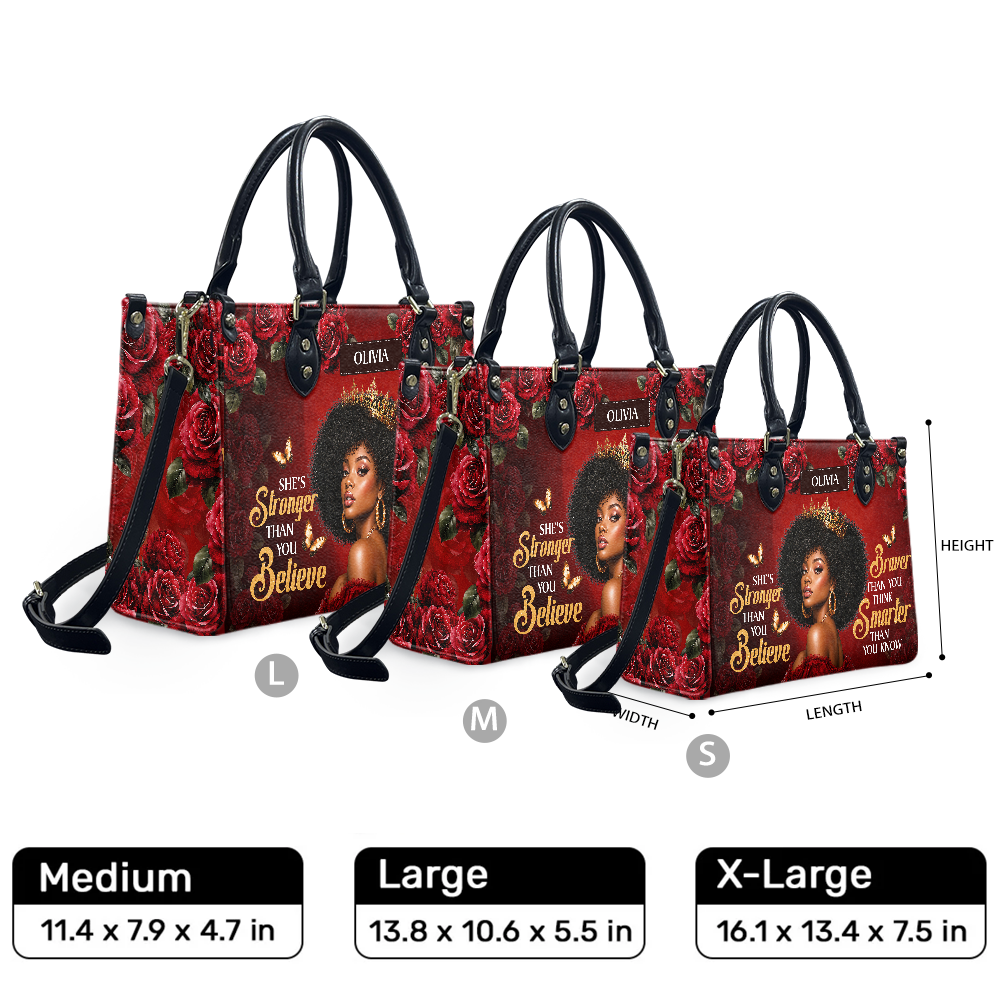 Personalized Stronger, Braver, Smarter Leather Handbag — F01 product image