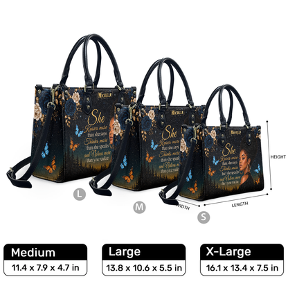 Personalized She Knows – V2 Leather Handbag — F01 product image