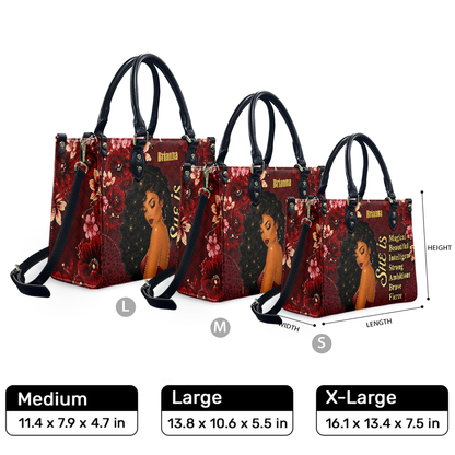 Personalized She Is Leather Handbag — F01 product image