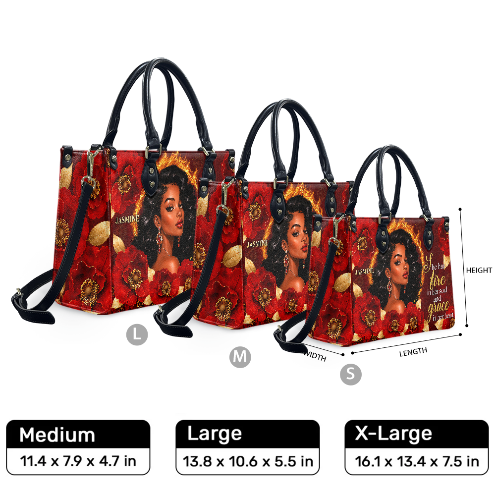 Personalized Fire In Her Soul, Grace In Her Heart Leather Handbag — F01 product image