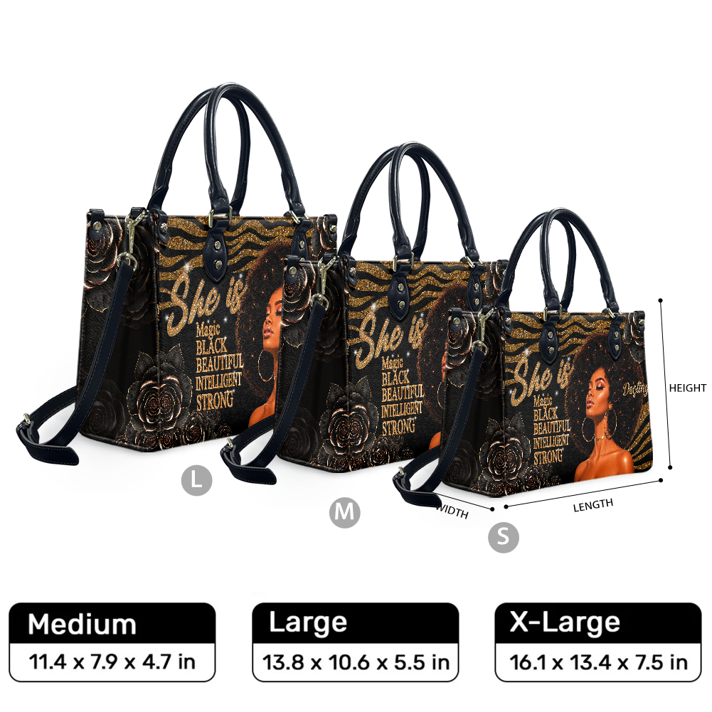 Personalized She Is – Black Queen Leather Handbag — F01 product image