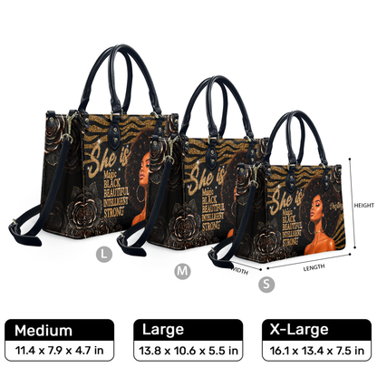 Personalized She Is – Black Queen Leather Handbag — F01 product image