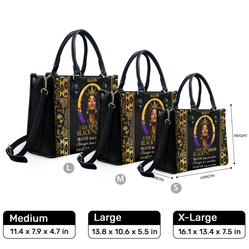 Personalized I Am A Black Queen – V2 Leather Handbag — F01 product image