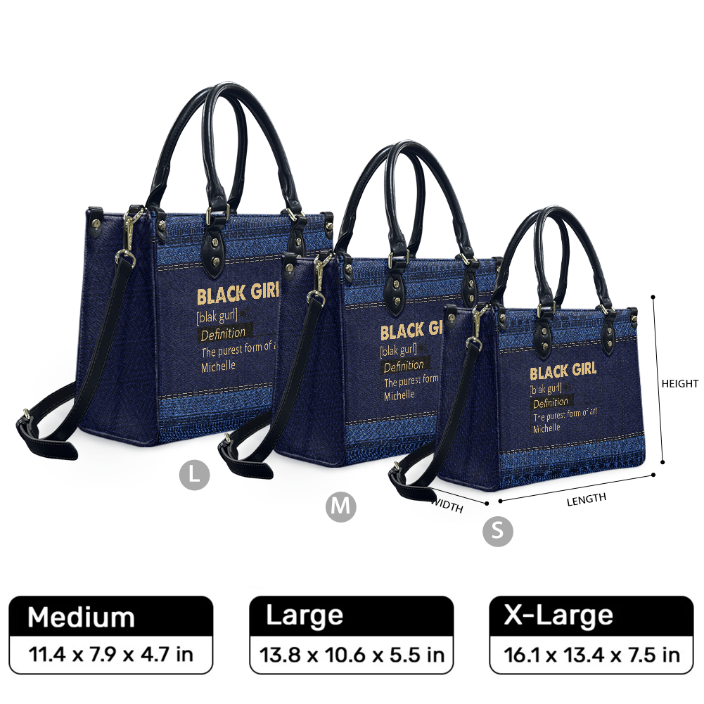 Personalized Black Girl Definition – Denim Leather Handbag — F01 product image