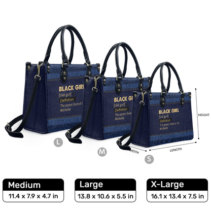 Personalized Black Girl Definition – Denim Leather Handbag — F01 product image