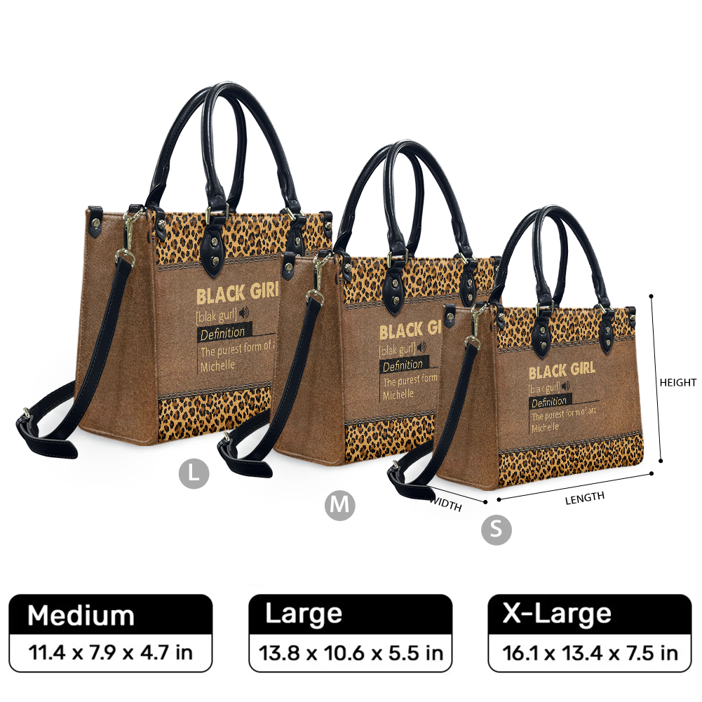 Personalized Black Girl Definition – Leopard Leather Handbag — F01 product image