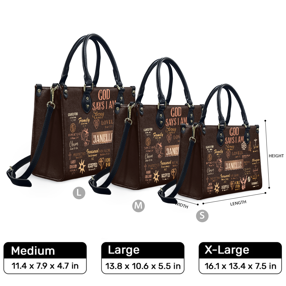 Personalized God Says I Am – V3 Leather Handbag — F01 product image